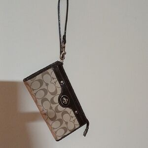 Coach Tan and Brown Signature Wristlet
